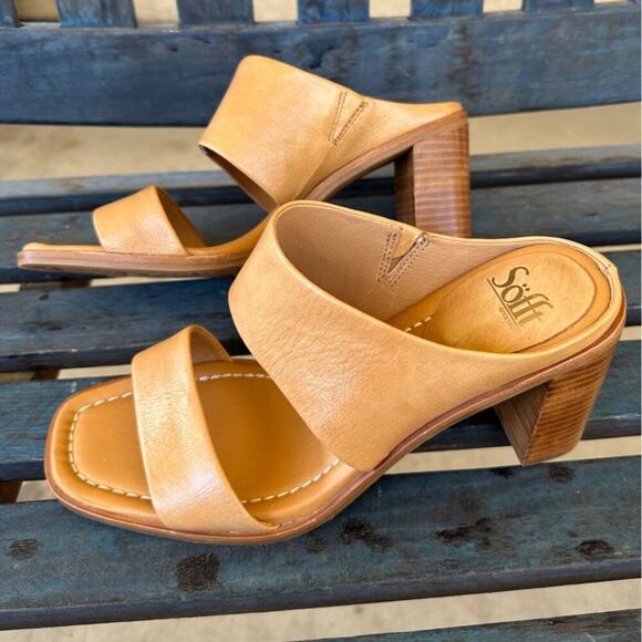 Söfft Sheila Women’s Slide Sandal Size 11M Caramel Leather Comfort Stacked Heel - Picture 6 of 10